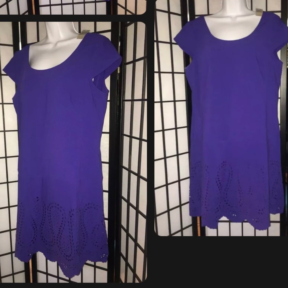 NWT! ANN TAYLOR CapSleeve Eyelet Dress Blue Sz 12